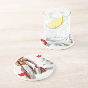 SlipperyJoe's Kerstinkopen wit papier spira Zandsteen Onderzetter