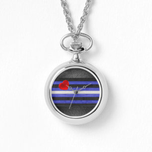 SlipperyJoe's leren trotsvlag zwart koningsblauw Horloge