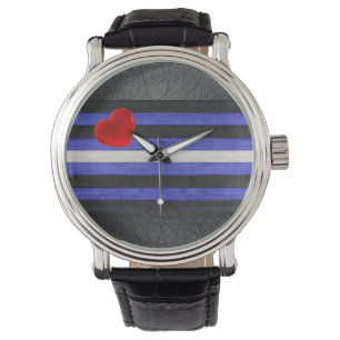 SlipperyJoe's leren trotsvlag zwart koningsblauw Horloge