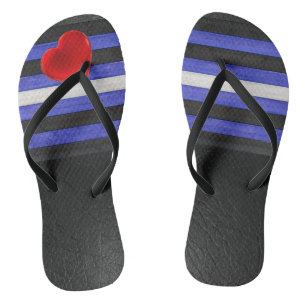 SlipperyJoe's leren trotsvlag zwart koningsblauw  Teenslippers