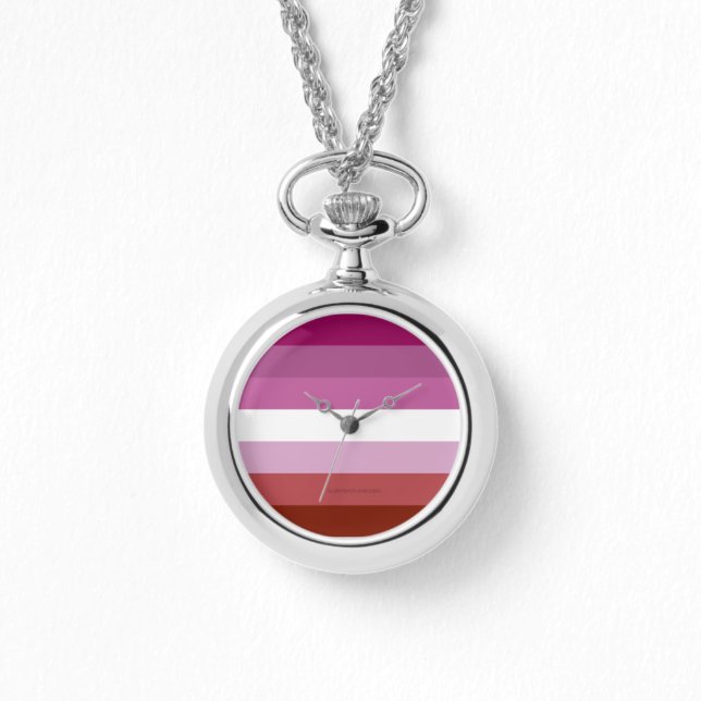 SlipperyJoe's Lesbian Pride vlag feminine Lipstick Horloge (Voorkant)