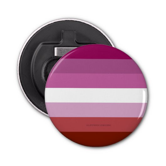 SlipperyJoe's lesbische trots vlag vrouwelijke gem Button Flesopener (Voorkant)