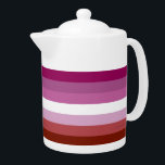 SlipperyJoe's lesbische trots vlag vrouwelijke gem Theepot<br><div class="desc">SlipperyJoe's lesbische trots vlag vrouwelijke gemeenschappen identiteiten Lipstick magenta wit roze rode tinten vrouwen artistieke symmetrie balans gay geschenken LGBTQIA zeven horizontale strepen verschillende kleuren</div>