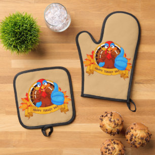 SlipperyJoe's leuke cartoon Thanksgiving-ontwerp Ovenwant & Pannenlap Set
