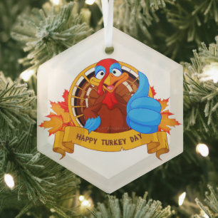 SlipperyJoe's leuke cartoonstijl Thanksgiving-ontw Glas Ornament