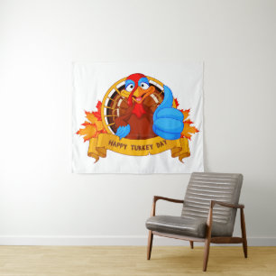 SlipperyJoe's leuke cartoonstijl Thanksgiving-ontw Wandkleed