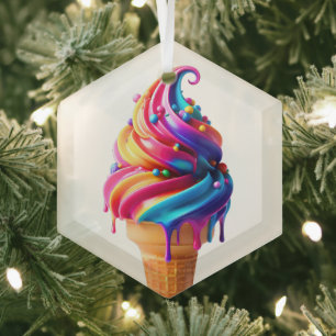 SlipperyJoe's levendige ijsje voedselklassieker Glas Ornament