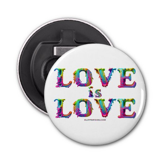 SlipperyJoe's liefde is liefde spuitverf gay pride Button Flesopener (Voorkant)