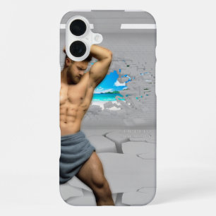 SlipperyJoe's Man handdoek gebroken witte bakstene iPhone 16 Plus Hoesje