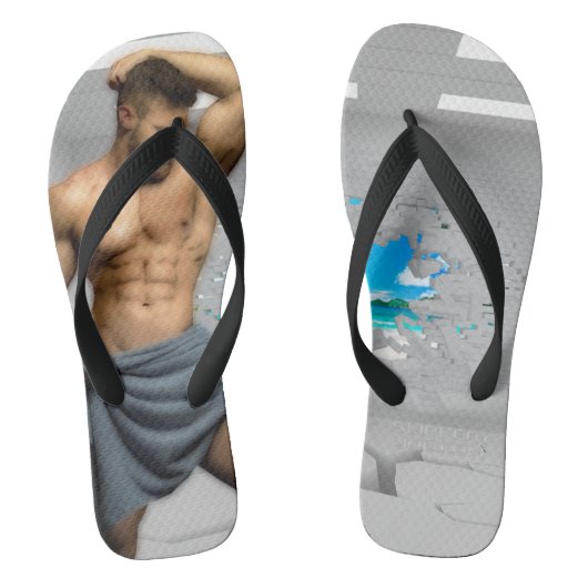 SlipperyJoe's Man handdoek gebroken witte bakstene Teenslippers (Voetbed)