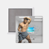 SlipperyJoe's Man in een handdoek witte kamerspier Magneet (Voorkant / Achterkant)