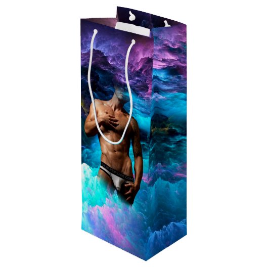 SlipperyJoe's Man ondergoed bult paars blauw abst Wijn Cadeautas (Achterkant Gekanteld)