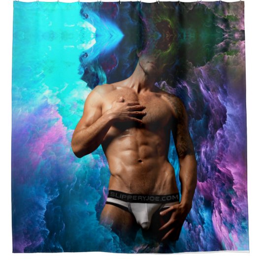 SlipperyJoe's Man ondergoed piek paars blauw Douchegordijn (Voorkant)