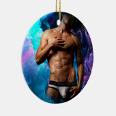 SlipperyJoe's Man ondergoed piek paars blauw Keramisch Ornament (Rechts)