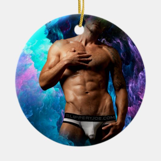 SlipperyJoe's Man ondergoed piek paars blauw Keramisch Ornament (Voorkant)