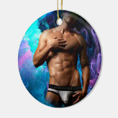 SlipperyJoe's Man ondergoed piek paars blauw Keramisch Ornament (Links)