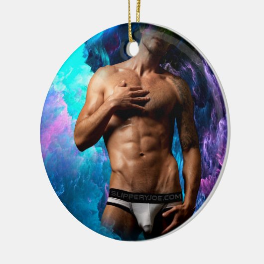 SlipperyJoe's Man ondergoed piek paars blauw Keramisch Ornament (Links)
