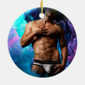 SlipperyJoe's Man ondergoed piek paars blauw Keramisch Ornament (Achterkant)