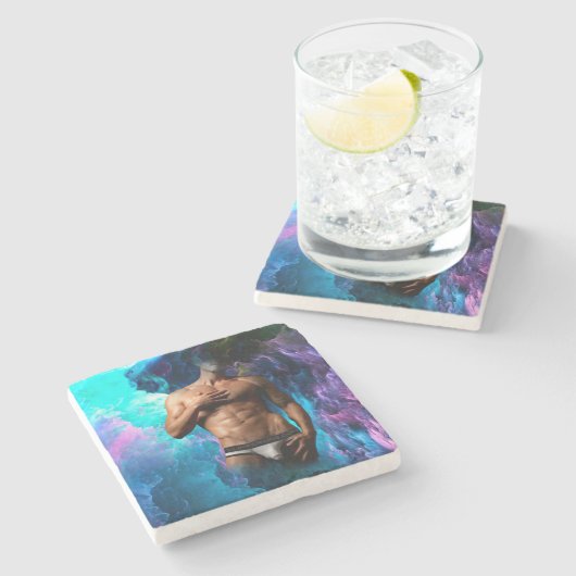 SlipperyJoe's Man ondergoed piek paars blauw Stenen Onderzetter (Zijkant)