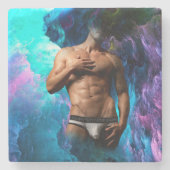 SlipperyJoe's Man ondergoed piek paars blauw Stenen Onderzetter (Voorkant)