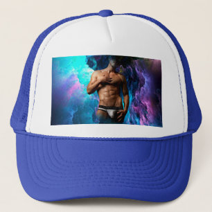 SlipperyJoe's Man ondergoed piek paars blauw Trucker Pet