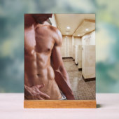 SlipperyJoe's Man sixpack shirtless sexy musculair Acryl Bord (Neutraal)