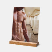 SlipperyJoe's Man sixpack shirtless sexy musculair Acryl Bord (Hoek)