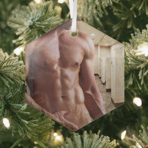 SlipperyJoe's Man sixpack shirtless sexy musculair Glas Ornament