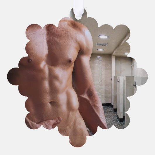 SlipperyJoe's Man sixpack shirtless sexy six pack Ornament Kaart (Achterkant)