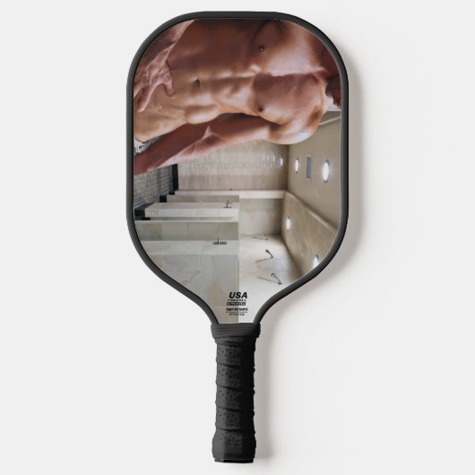 SlipperyJoe's Man sixpack shirtless sexy six pack Pickleball Paddle (Achterkant)