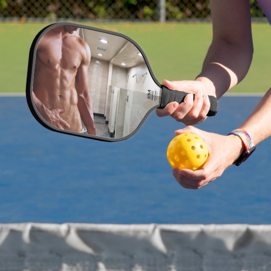 SlipperyJoe's Man sixpack shirtless sexy six pack Pickleball Paddle (Insitu)