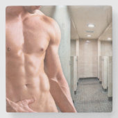 SlipperyJoe's Man sms'je, sexy muskietenkleedkamer Stenen Onderzetter (Voorkant)