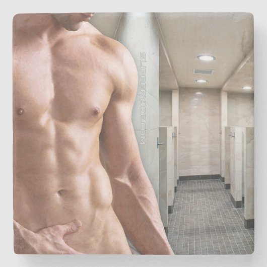 SlipperyJoe's Man sms'je, sexy muskietenkleedkamer Stenen Onderzetter (Voorkant)