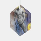SlipperyJoe's Man steamy shirtloze borstrokken Glas Ornament (Voorkant links)