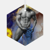 SlipperyJoe's Man steamy shirtloze borstrokken Glas Ornament (Achterkant)