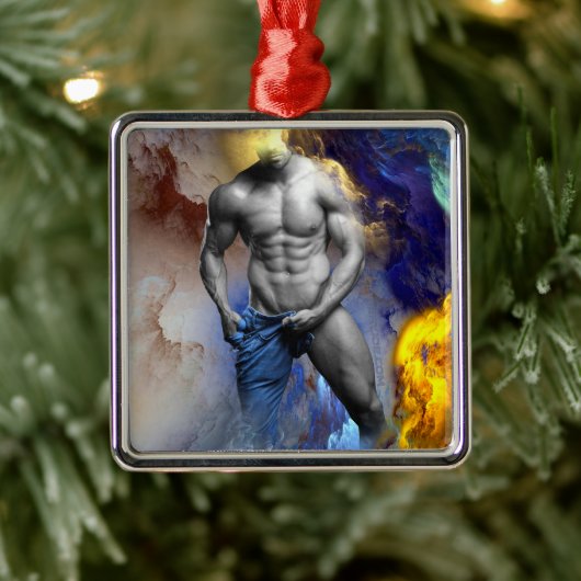 SlipperyJoe's Man steamy shirtloze borstrokken Metalen Ornament (Boom)