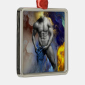 SlipperyJoe's Man steamy shirtloze borstrokken Metalen Ornament (Rechts)
