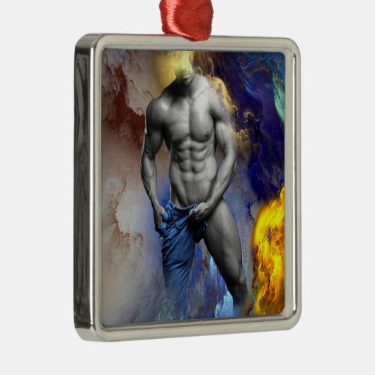 SlipperyJoe's Man steamy shirtloze borstrokken Metalen Ornament (Rechts)