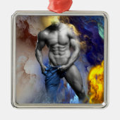 SlipperyJoe's Man steamy shirtloze borstrokken Metalen Ornament (Voorkant)