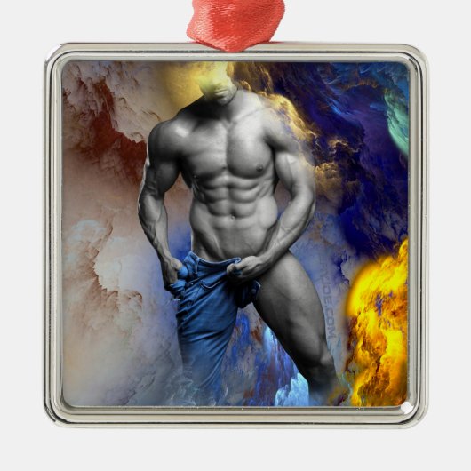 SlipperyJoe's Man steamy shirtloze borstrokken Metalen Ornament (Voorkant)