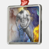 SlipperyJoe's Man steamy shirtloze borstrokken Metalen Ornament (Links)