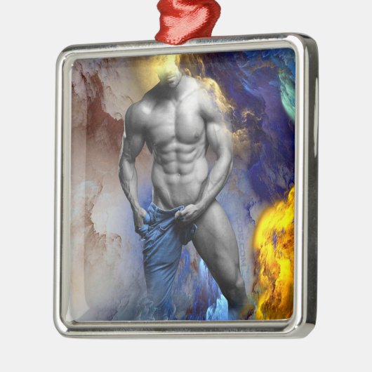 SlipperyJoe's Man steamy shirtloze borstrokken Metalen Ornament (Links)