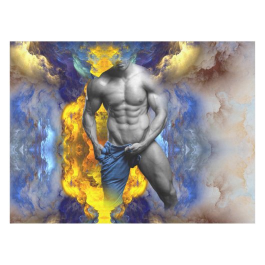 SlipperyJoe's Man steamy shirtloze borstrokken Tafelkleed (Voorkant (Horizontaal))