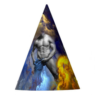 SlipperyJoe's Man stomende shirtloze abs sixpack z Feesthoedjes