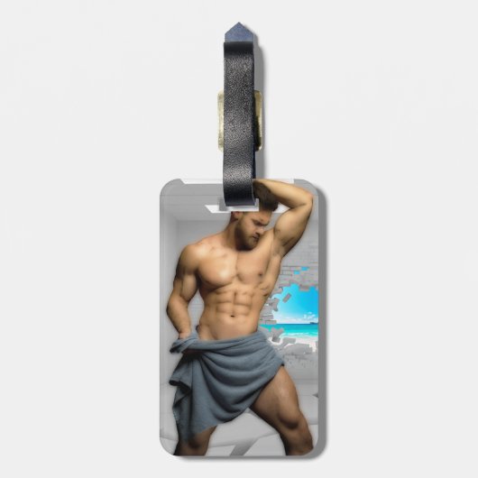 SlipperyJoe's Mannen handdoek gebroken witte bakst Bagagelabel (Achterkant verticaal)