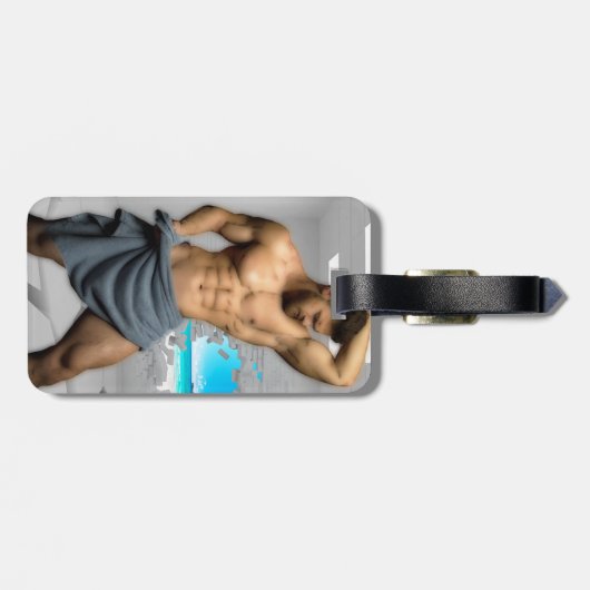 SlipperyJoe's Mannen handdoek gebroken witte bakst Bagagelabel (Achterkant horizontaal)