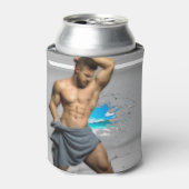 SlipperyJoe's Mannen handdoek gebroken witte bakst Blikjeskoeler (Blikje Voorkant)