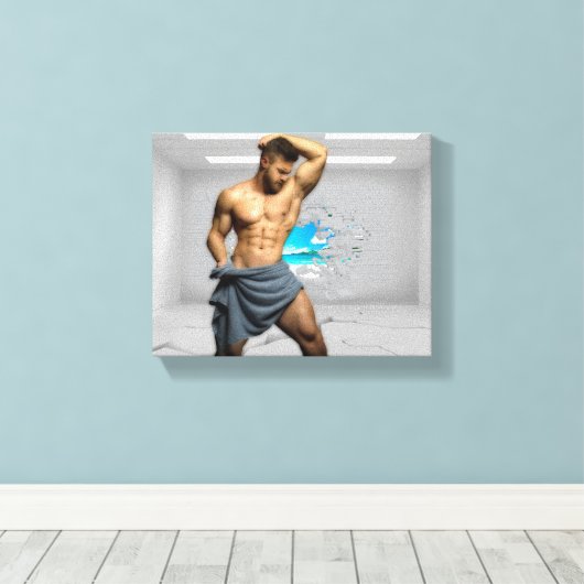 SlipperyJoe's Mannen handdoek gebroken witte bakst Canvas Afdruk (Insitu (Houten vloer))