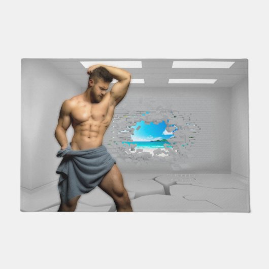 SlipperyJoe's Mannen handdoek gebroken witte bakst Deurmat (Voorkant)