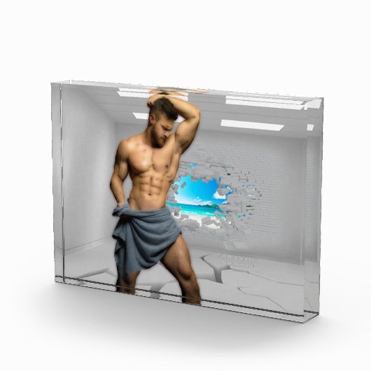 SlipperyJoe's Mannen handdoek gebroken witte bakst Fotoblokken (Rechts)